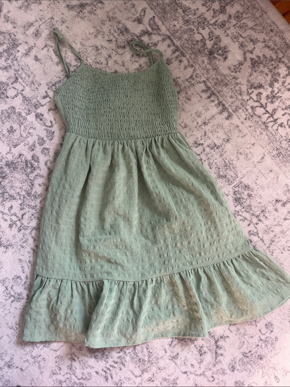 Women’s Sage Green Smocked Sundress with Ruffle Hem